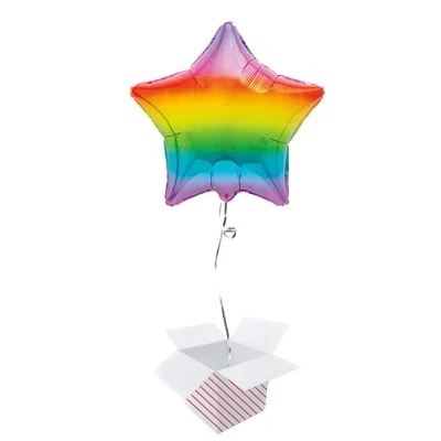 Image of Gradient Rainbow Star Foil Helium Balloon Inflated in a Box