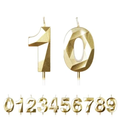 Image of FUZVOL Birthday Candles, Number 10 Candle, Gold Candle for Cake, Happy Cake Candles Topper Decorations