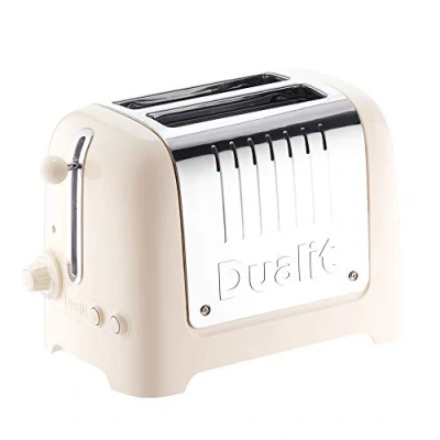 Image of Dualit 2 Slice Lite Toaster, 1.1kW Toasts 60 Slices an Hour, Polished with Canvas White Trim, Bagel &amp; Defrost Settings, 36 mm Wide Slots, 26263