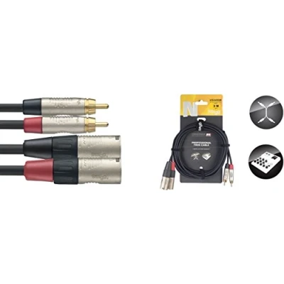 Image of Stagg 19334 3 m 2x Pin Male XLR to RCA Twin Deluxe Audio Cable Black