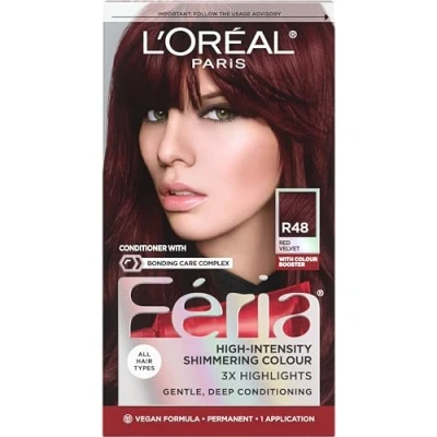Image of L&#039;Oreal Paris Feria Power Reds Permanent Haircolour Gel, R121.9cm tense Deep Auburn, R48 Intense Auburn/Red Velvet
