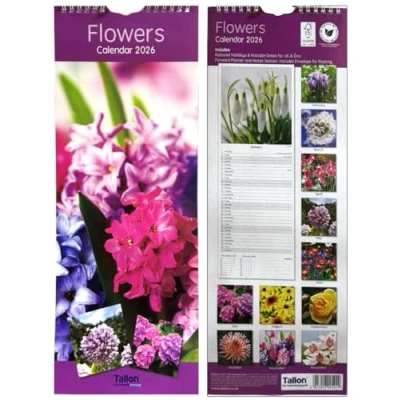Image of 2025 Super Slim Month to View Spiral Bound Hanging Wall Calendar Home Office (Flowers)