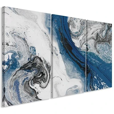 Image of Wallfillers Abstract Blue and Grey Swirl Canvas Wall Art 3465 125x60cm