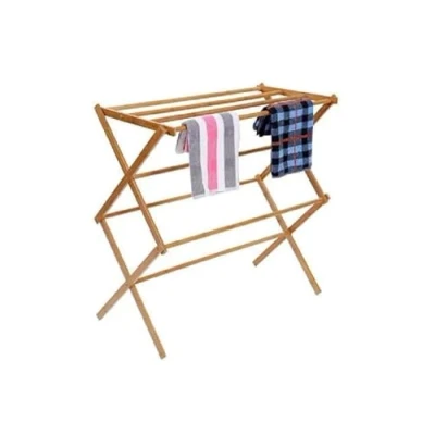 Image of HOMION Clothes Airer 2 Fold Large Foldable Traditional Wooden Folding Concertina Design Wood Free Standing Drying Rack Airier Vintage Style (Bamboo Tier)