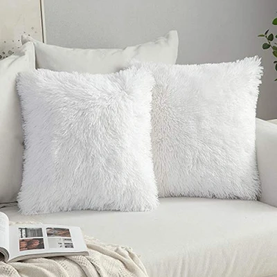 Image of MIULEE Christmas Pack of 2 Faux Fur Cushion Covers Fluffy Soft Decorative Square Pillowcase Plush Case Throw Pillow Cover For Livingroom Sofa Bedroom 18x18 Inch 45x45cm 18&quot;x18&quot; White