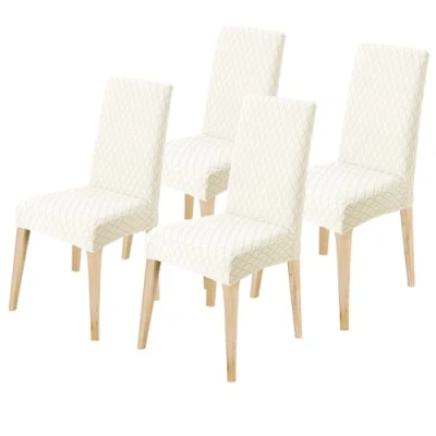 Image of LANSHENG Dining Chair Covers Set of 4, Stretch Protector Slipcovers Jacquard, Elastic Removable Washable Seat Cover for Room Kitchen Banquet Restaurant Home, Beige