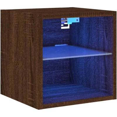 Image of vidaXL TV Wall Cabinet with LED Lights Brown Oak 30x28.5x30 cm