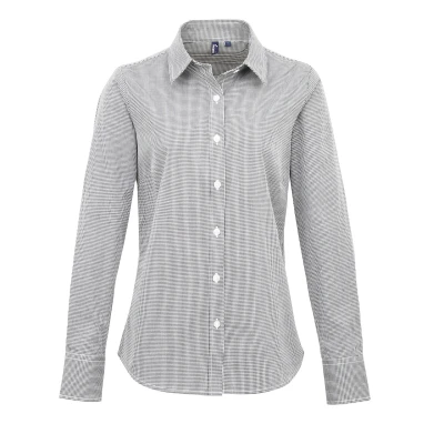 Image of Premier Womens/Ladies Microcheck Long Sleeve Shirt (Black/White) Cotton Size X Large