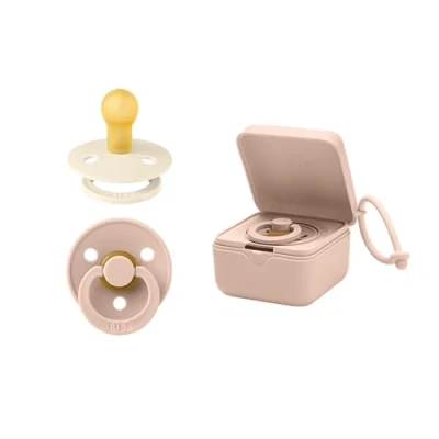 Image of BIBS Pacifier Box Bundle Colourful Pacifiers, Round Natural Rubber Nipple and Sterilizer Complete Set for Happy Babies Size 1 (0 6 Months)