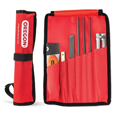 Image of Oregon Universal Chainsaw Field Sharpening Kit, Chain Sharpener with 5/32 Inch (4 mm), 3/16 (4.8 &amp; 7/32 (5.5 mm) Round Files, Flat File, Handle, Filing Guide Pouch (617067)