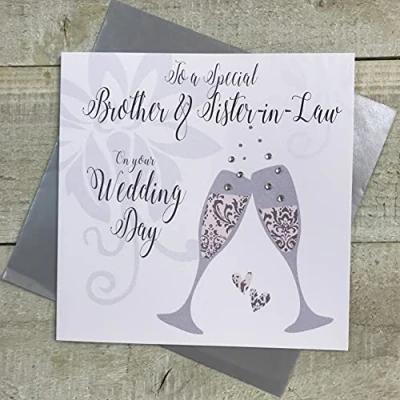 Image of Brother &amp; Sister in Law Wedding Card, On your Day, Patterned Rings Handmade by White Cotton Cards DT87