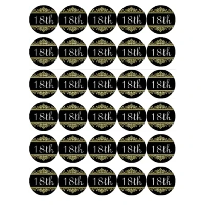 Image of 30 18th Birthday Black And Gold Cupcake Toppers Edible Wafer Paper Fairy Cake Cakes