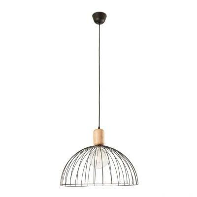 Image of Contrast Cage Ceiling Pendant Matt Black Light Wood 1x E27 48.7cm