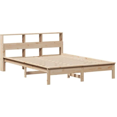 Image of vidaXL Bookcase Bed Frame without Mattress Solid Pine Wood, Storage Headboard, Slatted Base for 120x200 cm Mattress, Space Saving Design, Ideal Small Bedrooms