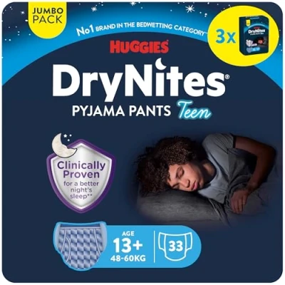Image of HUGGIES DryNites Boys 13+ Years Bedwetting Pyjama Nappy Pants (3 Packs of 11 Pants) 33