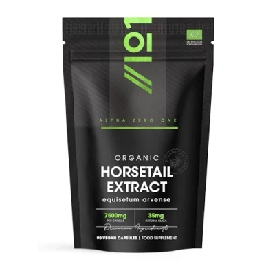 Image of Organic Horsetail Extract 7500mg 7% Silicia from High Strength 15:1 90 Vegan Capsules (3 Months Supply) Resealable and Recyclable Pouch by Alpha01