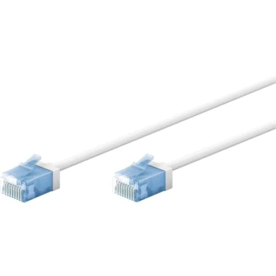 Image of goobay 74301 CAT 6A Patch Cable Slim/Ultra Flexible RJ45 Network U/UTP CU/Thin Ethernet with Short Connectors / 10 Gbit/s LSZH, Kink Protection/White m