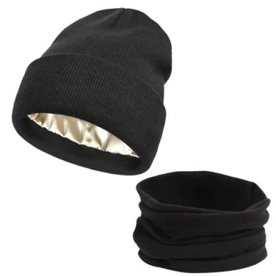 Image of WUFGWBD 1 Woolen Hat And Scarf, Winter Warm Supplies, Beanie Knitted Hat, Simple Windproof Neck Scarf
