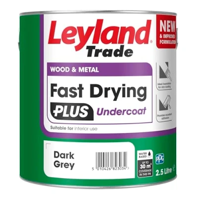 Image of Leyland Trade Wood &amp; Metal Fast Drying Plus Undercoat Dark Grey Ideal Foundation Coating Excellent Adhesion 2.5L