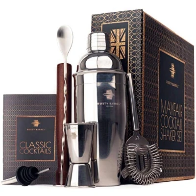 Image of Rusty Barrel Cocktail Making Kit Beautifully Presented Shaker Set Premium with and Bar Accessories for Home Pub Gift in a Beautiful Box