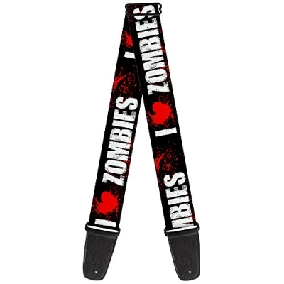 Image of Buckle Down Guitar Strap I Heart Zombies Bold Splatter Black White Red 2 Inches Wide