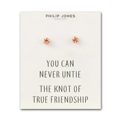 Image of Philip Jones Rose Gold Plated Love Knot Earrings with Quote Card