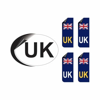 Image of UK Car Stickers for Europe 1x Oval + 4X Number Plate Self Adhesive, Weather Resistant Decals Cars, Vans, Trucks Driving in