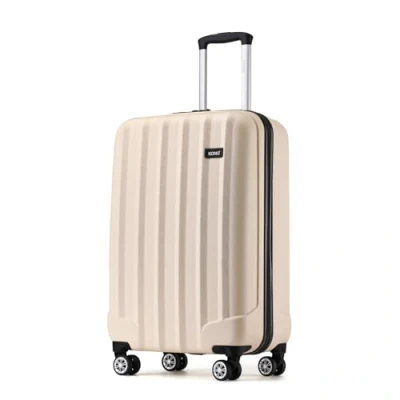 Image of Kono 55x35x20cm Cabin Hand Luggage Super Lightweight ABS Suitcase 4 Wheels Spinner Vertical Strip Travel Trolley Case (Beige)