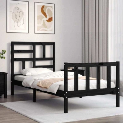 Image of vidaXL Bed Frame without Mattress Black Small Single Solid Wood Pine