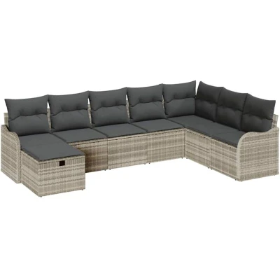 Image of vidaXL 8 Piece Garden Sofa Set with Cushions Light Grey Poly Rattan
