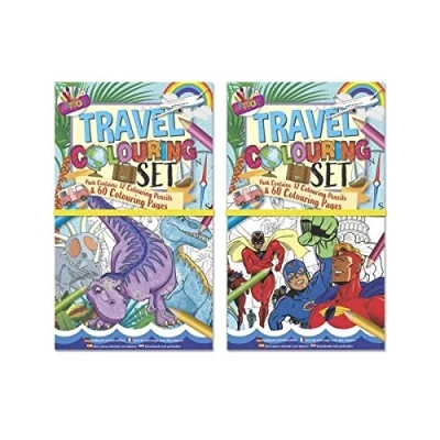Image of ARTBOX Boys Travel Colouring Set Dinosaur/Superhero, 60 Pages + 12 Pencils X1