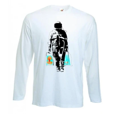 Image of Tribal T Shirts Mens Banksy Spaceman Long Sleeve Shirt (Large, White)
