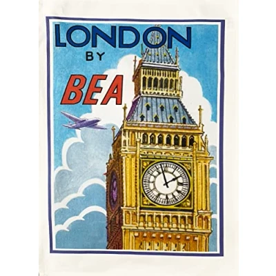 Image of Half a Donkey London Vintage Flight Large Cotton Tea Towel