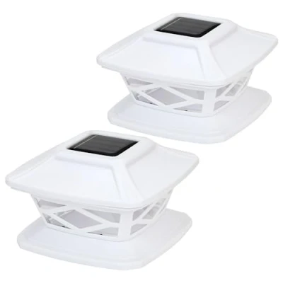 Image of Livhome 2 Pack Solar LED Post Lights Outdoor Garden IP65 Waterproof Square Landscape Cap Lamp for Patio Fence Deck 4x4 5x5 6x6 inch Wooden Posts, White