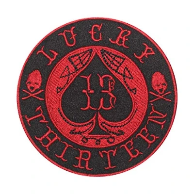 Image of Lucky 13 Red Circle Logo Embroidered Iron on Patch Sew Badge Applique for Clothes