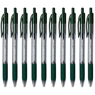 Image of Cello Ballpoint Pen Green Pens Comfort Grip Ball Medium Point Biros,Retractable (1.0MM) Pen, Pack of 12 ideal for office, Home, and School Stationary supplies