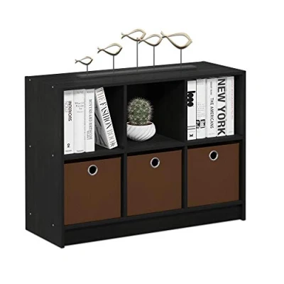 Image of Furinno Basic 3x2 Bookcase Storage w/Bins, Americano/Medium Brown