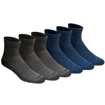 Image of Dickies Men&#039;s Dri tech Moisture Control Quarter Multipack Socks, Mixed Denim (6 Pairs), Shoe Size 15 17 UK