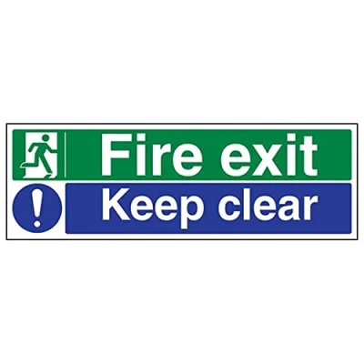 Image of V Safety Fire Exit Exit/Keep Clear 300 x 100 mm Restickable Sign