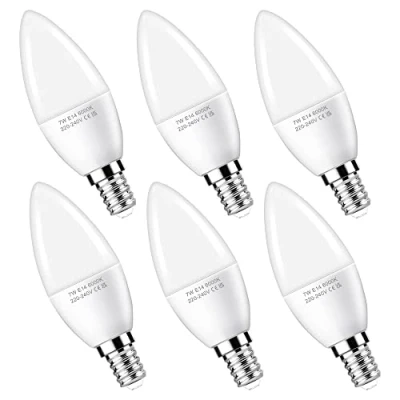 Image of Flaspar E14 LED Candle Light Bulbs, 7W (60W Incandescent Equivalent) SES Bulb, Cool White 6500K, Non Dimmable, 6Pack