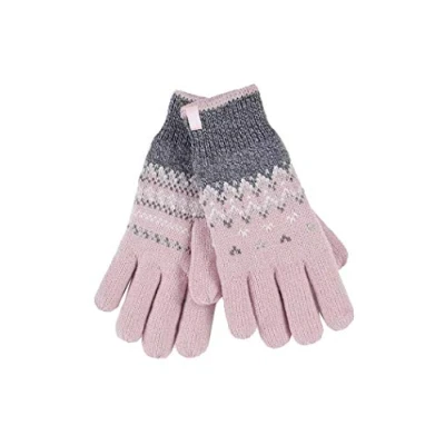 Image of HEAT HOLDERS Ladies Cute Striped Fairisle Warm Knitted Fleece Lined Winter Thermal Gloves (M/L, Coral (Trondheim))