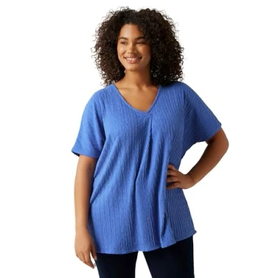 Image of EVANS Curve Plisse Pleat Front Top Women&#039;s Plus Size Blue