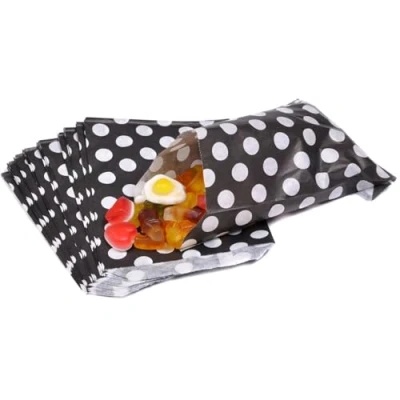 Image of bag it Plastics Polka Dot Black Sweet Bags 5&quot; x 7&quot;/ 125mm 175mm Pack of 1000