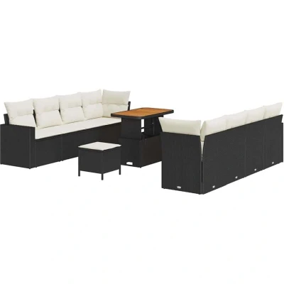 Image of vidaXL 11 Piece Garden Sofa Set with Cushions Black Poly Rattan Acacia