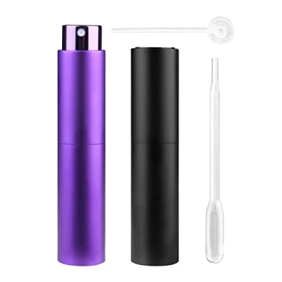 Image of Zingso Refillable Travel Perfume Atomiser Bottles, 2 Pcs 10ml Mini Portable Spray Bottles Aftershave Empty with Funnel… (10ml (Black+Dark Purple))
