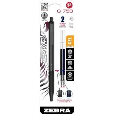 Image of Zebra Pen G 750 Retractable Gel Pen, Black Brass Barrel, Medium Point, 0.7mm, Ink, 1 Pack