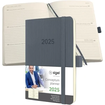 Image of SIGEL C2537 Conceptum Weekly Planner 2025, Approx. A6, Dark Grey, softcover, 2 Pages = 1 Week, 176