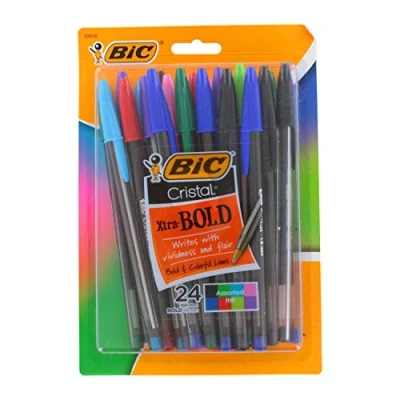 Image of Bic Cristal Xtra Bold Stick Ballpoint Pens, 1.6mm, Point, Assorted Colors, Pack of 24