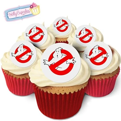 Image of 24 Fabulous Pre Cut Edible Wafer Cake Toppers: Ghostbusters Sign
