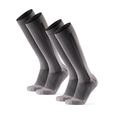 Image of DANISH ENDURANCE Running Compression Socks, Flight 21 26mmHg, for Men &amp; Women, Unisex, 2 Pack, Grey/Black, 9 12